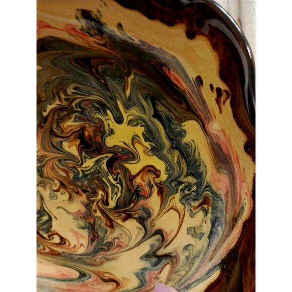 11" Spanish Pottery Swirl Hand Painted Bowl Glazed ARTSY Salad Nuts Candy Decor - Picture 2 of 16